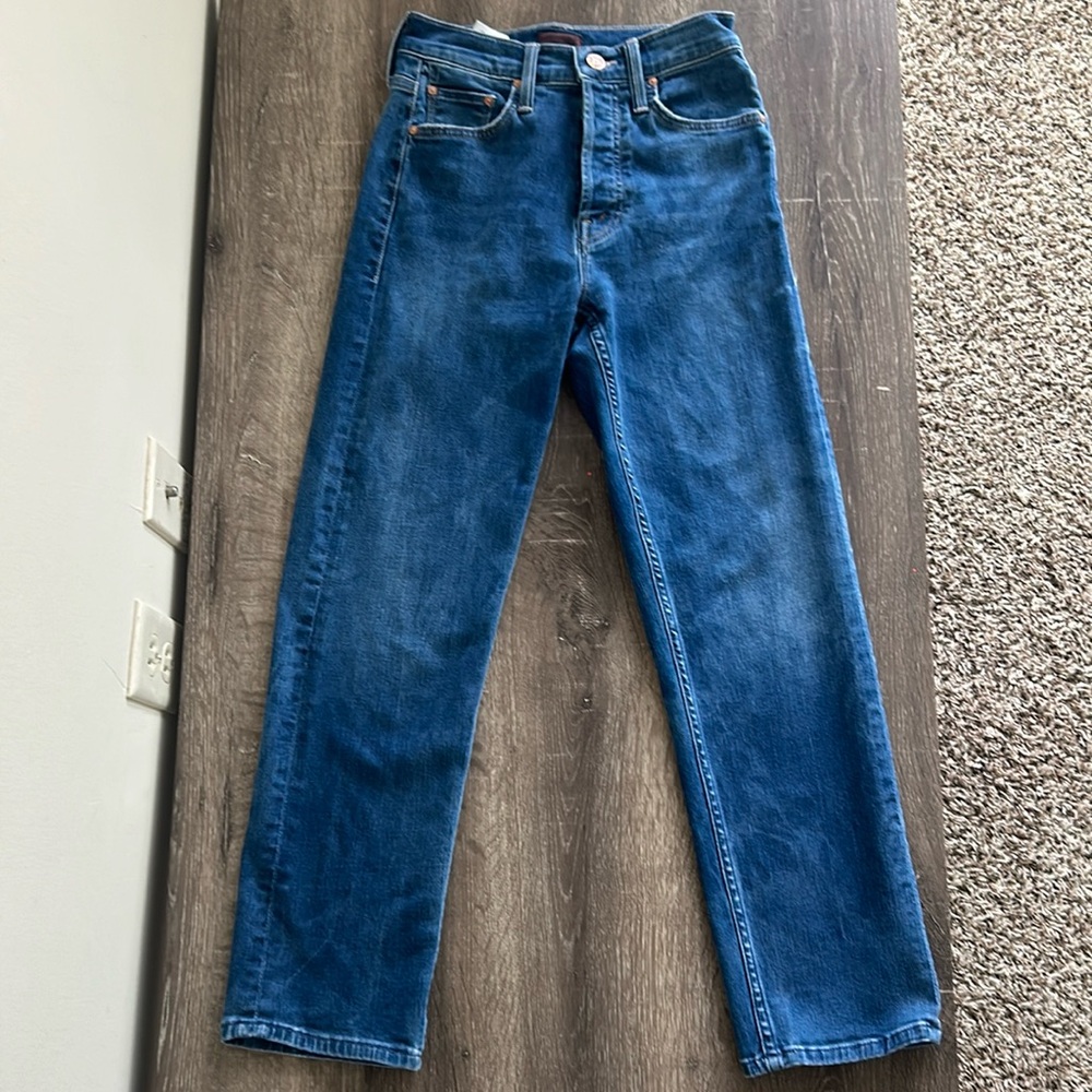 MOTHER Tomcat high rise straight leg lived in wash ankle jeans